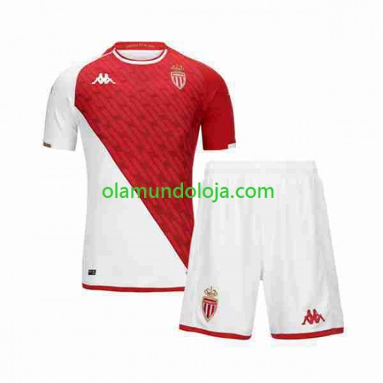 Camisola AS Monaco Criança Equipamento Primeiro 2023-2024 Manga Curta